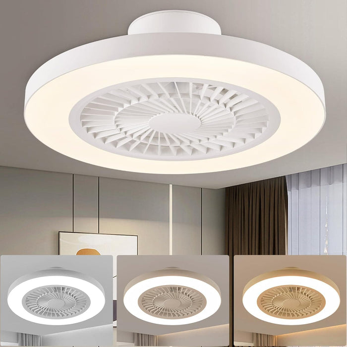 20 in. Flush Mount Low Profile Ceiling Fan, White Enclosed Remote Control Ceiling Fan and Light, Dimmable Bladeless Fandelier for Bedroom -1-ErisView