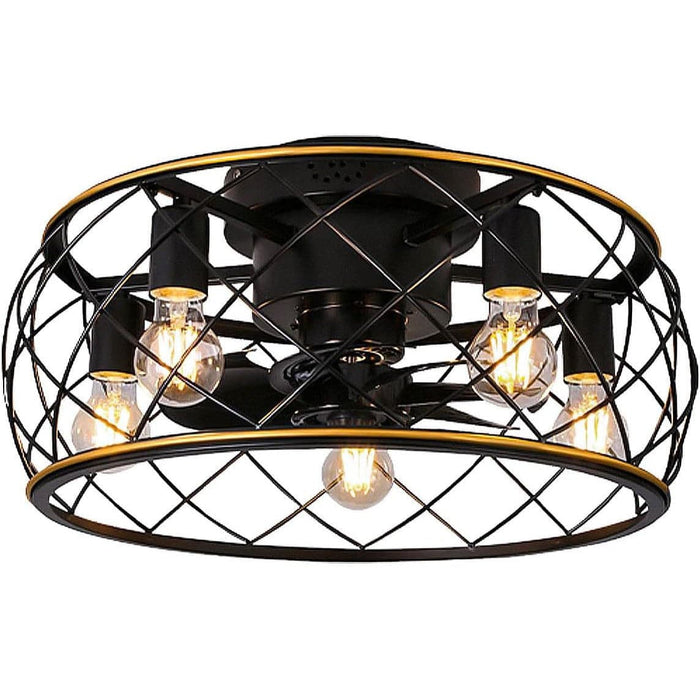 20 in. Flush Mount Low Profile Ceiling Fan with Light Fixture for Kitchen Bedroom, Farmhouse Caged Ceiling Fan with Light and Remote-1-ErisView