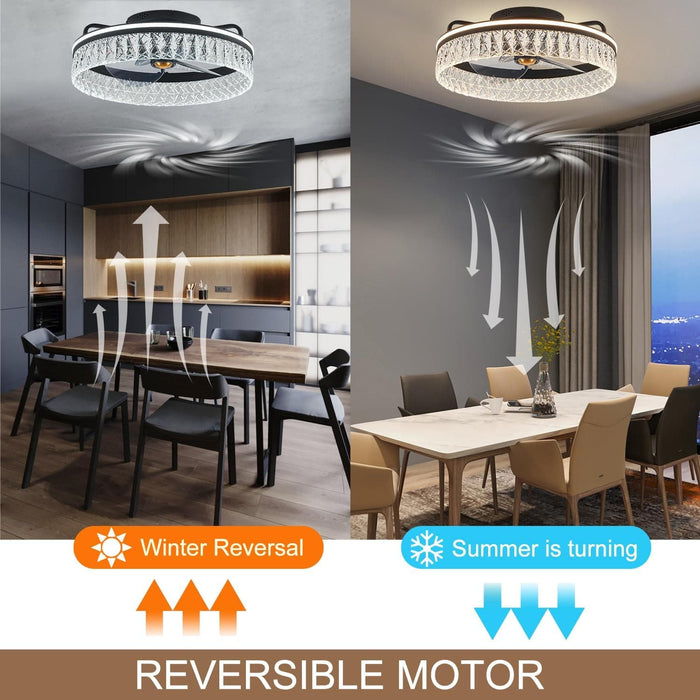 20 in. LED Dimmable Bladeless Ceiling Fan with Light and Remote Control, Crystal Low Profile Ceiling Fan, Modern Flush Mount Enclosed Ceiling Fan-5-ErisView