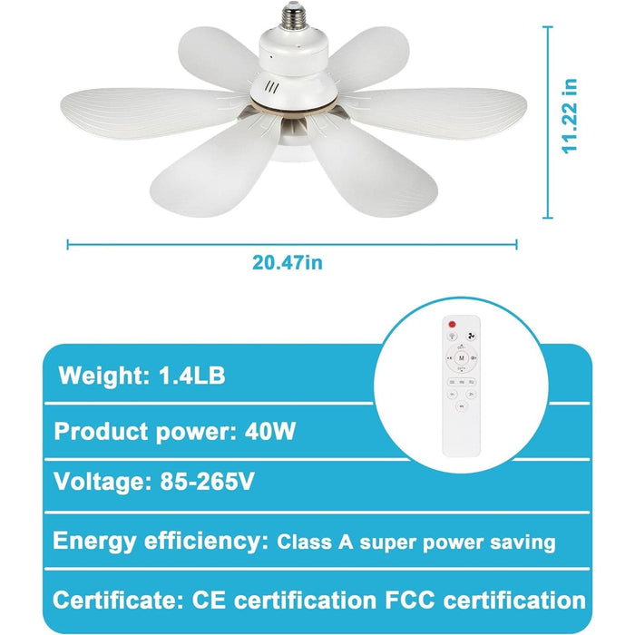 20 in. Light Socket Fan with Remote, Screw In Socket Fan Light, LED Ceiling Fan for Kids Room, Kitchen Ceiling Fans, Corner Ceiling Fan-8-ErisView