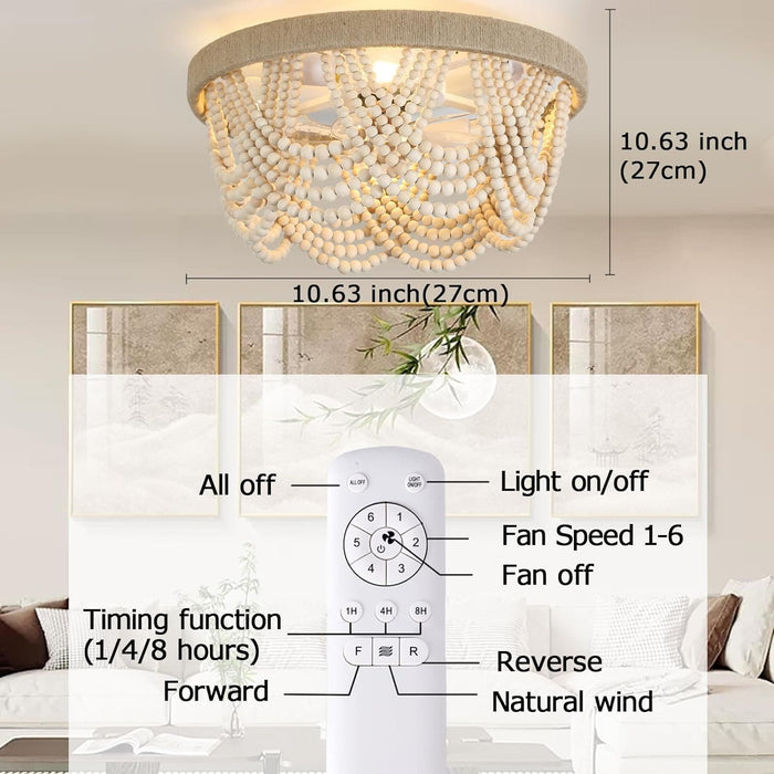 20 in. Low Profile Flush Mount Ceiling Fan, Boho Beaded Remote Control Ceiling Fan and Light, Retro Reversible Ceiling Fan for Bedroom Kitchen -2-ErisView