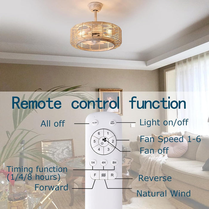 20 in. Low Profile Flush Mount Ceiling Fan, Caged Bladeless Industrial Ceiling Fans with Light Remote, Reversible Fandelier for Bedroom Dining Room Kitchen-4-ErisView