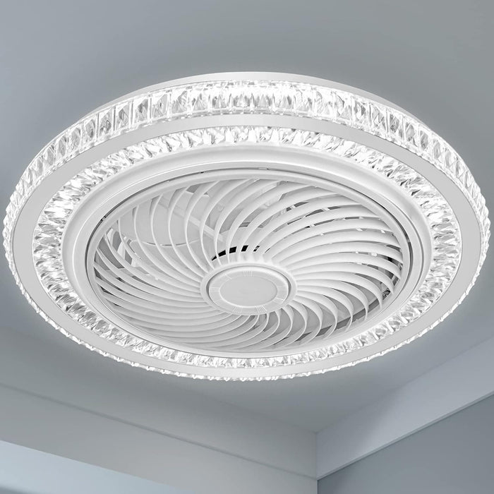 20 in. Modern Dimmable Enclosed Ceiling Fan Chandelier, White Flush Mount Bladeless Ceiling Fan, Low Profile Reversible DC Ceiling Fan for Small Place-1-ErisView