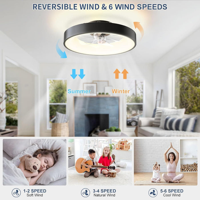 20 in. Modern Fandelier Flush Mount with Lights, Smart Fans with APP Remote, Bladeless Ceiling Fan Light Fixture for Bedroom Kitchen-3-ErisView