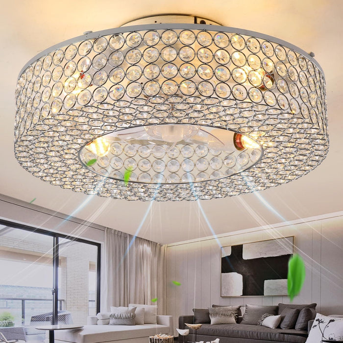 20 in. Modern Luxury Ceiling Fans with Lights, Crystal Enclosed Caged Ceiling Fandelier, Living Room Fan-1-ErisView