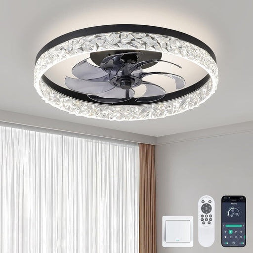 20 in. Modern Remote Control Ceiling Fan and Light, Quiet Ceiling Fans, Low Profile Flush Mount Ceiling Fan, Indoor Use-1-ErisView