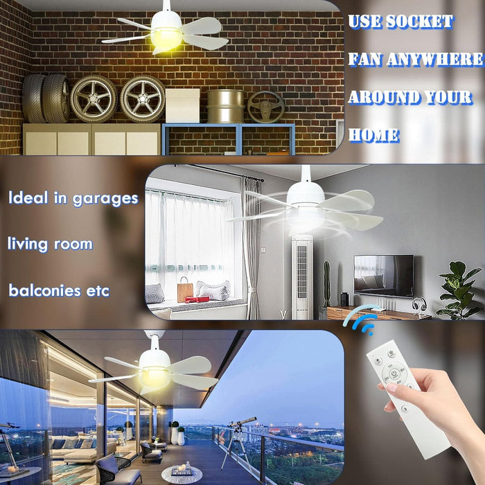 20 in. Quiet Ceiling Fans for Kitchen Bedroom Living Room Fan and Small Rooms, Socket Remote Control Ceiling Fan and Light-2-ErisView