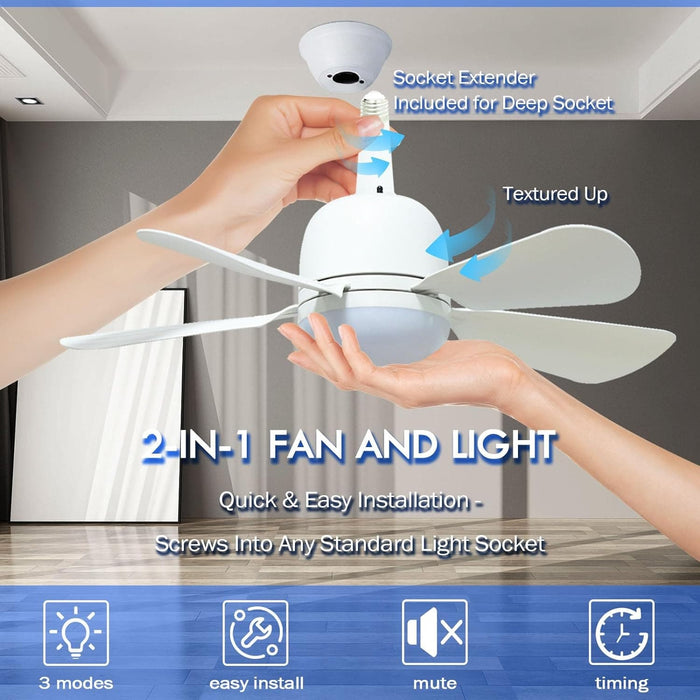 20 in. Quiet Ceiling Fans for Kitchen Bedroom Living Room Fan and Small Rooms, Socket Remote Control Ceiling Fan and Light-3-ErisView