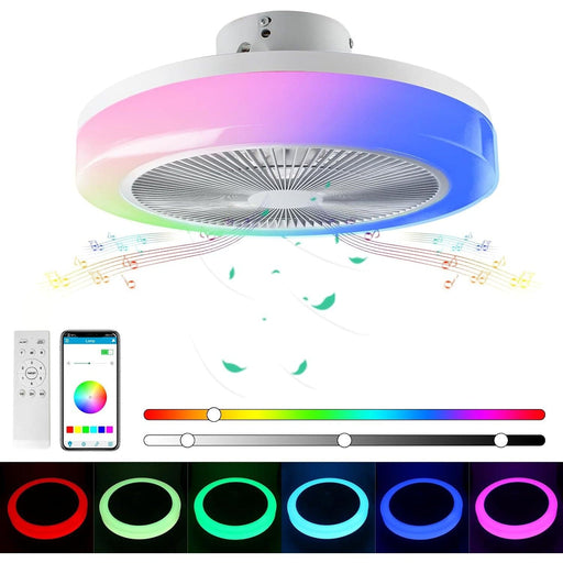 20 in. RGB Ceiling Fans with Lights for Kids Room, Dimmable LED Enclosed Ceiling Fan with Remote APP Control, Modern Flush Mount Ceiling Fan without Blades-1-ErisView