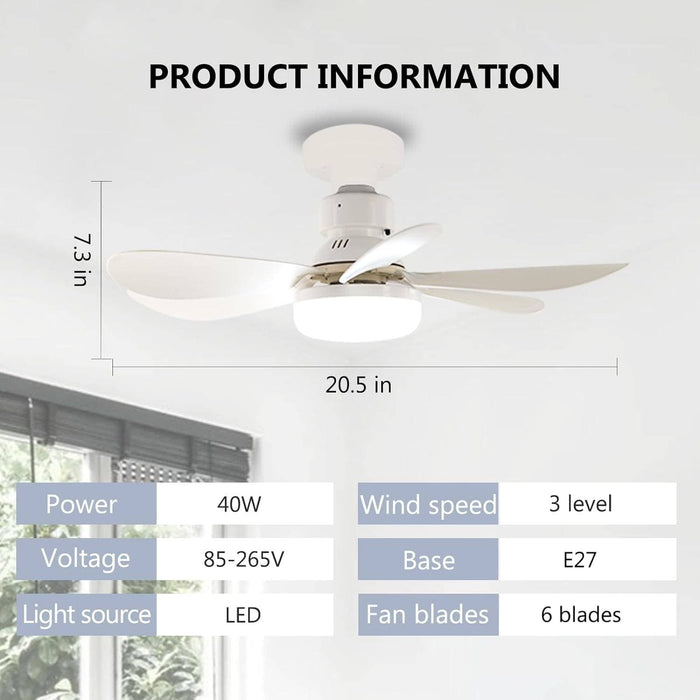 20 in. Remote Control Ceiling Fan and Light, Socket Fan Light for Bedroom Kitchen Kids Room