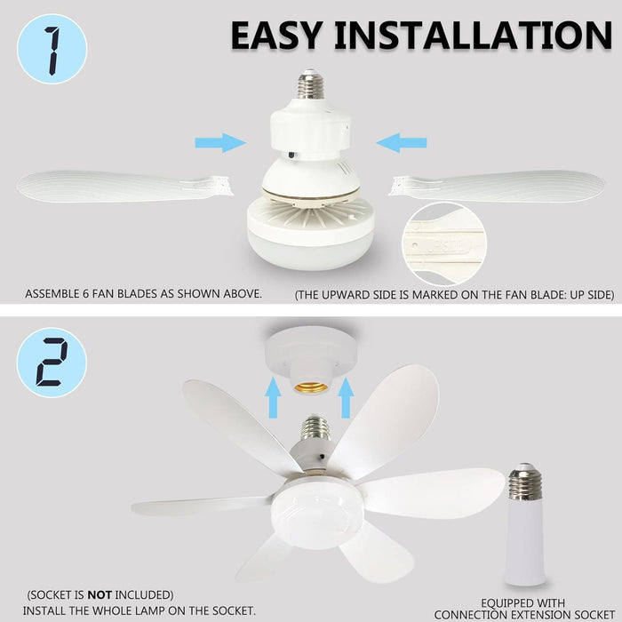 20 in. Remote Control Ceiling Fan and Light, Socket Fan Light for Bedroom Kitchen Kids Room-5-ErisView