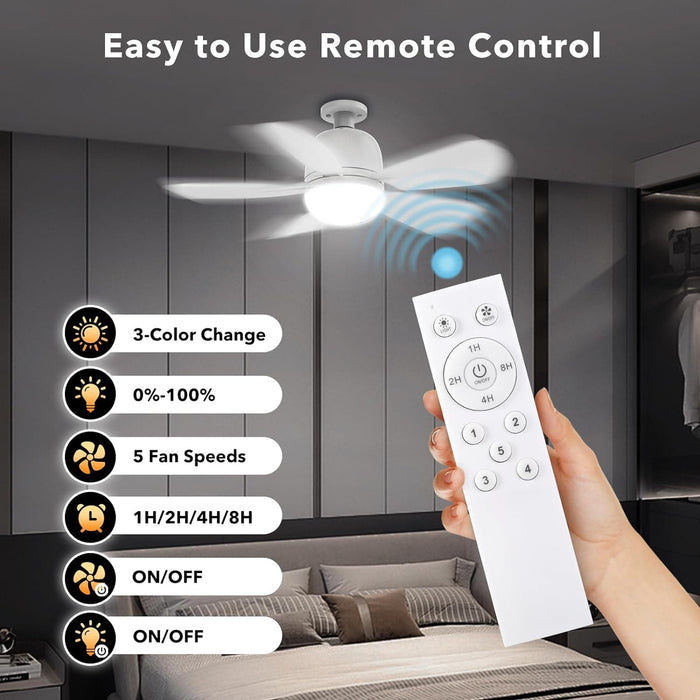 20 in. Remote Control Ceiling Fan and Light for Bedroom Home Office Dining Room, White Socket Fan Light, Garage Ceiling Fan -9-ErisView