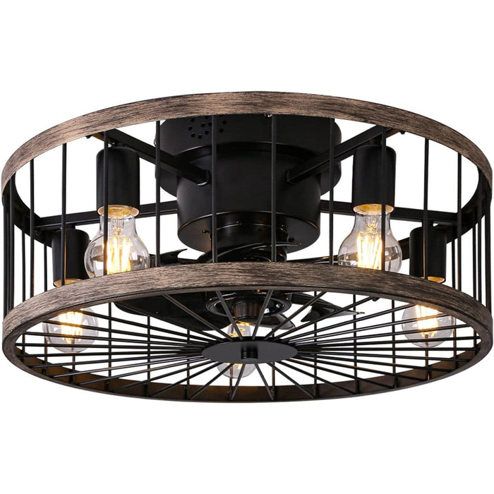 20 in. Rustic Caged Ceiling Fan with Light, Low Profile Farmhouse Ceiling Fan with Remote, Flush Mount Enclosed Ceiling Fan for Living Room Bedroom-1-ErisView