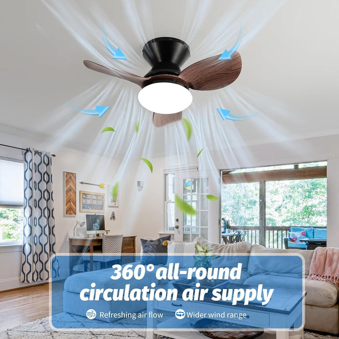 20 in. Small Flush Mount Ceiling Fans with Light, Ceiling Fan on Low Ceiling with Light and Remote, Dimmable Reversible Wood Ceiling Fan-2-ErisView