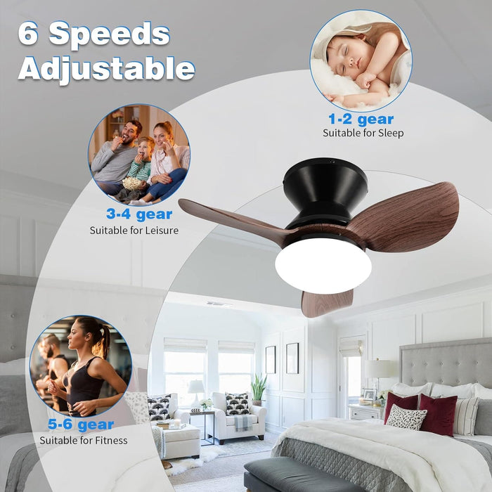 20 in. Small Flush Mount Ceiling Fans with Light, Ceiling Fan on Low Ceiling with Light and Remote, Dimmable Reversible Wood Ceiling Fan-7-ErisView