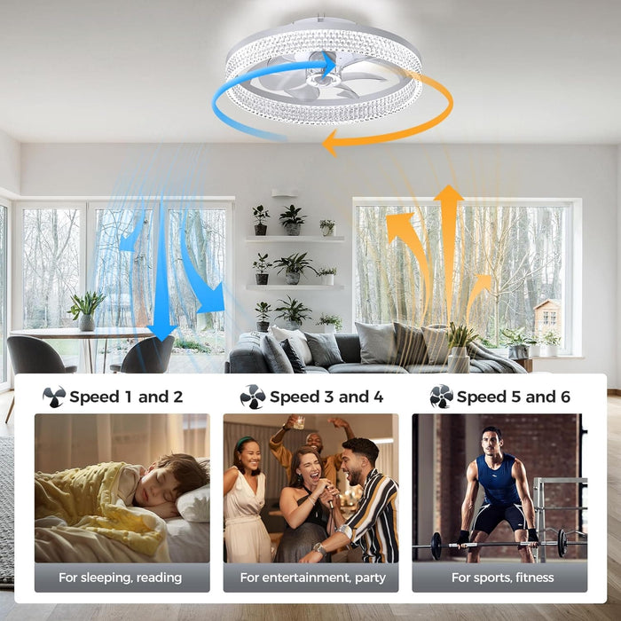 20 in. Smart Ceiling Fan without Blades for Bedroom Kids Room, Modern White Low Profile Flush Mount Ceiling Fan with Light and Remote-5-ErisView