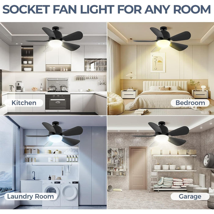 20 in. Socket Fan Light with Remote, Bedroom Ceiling Fans with Lights Screw In Ceiling Fan for Bedroom Kitchen Living Room-6-ErisView