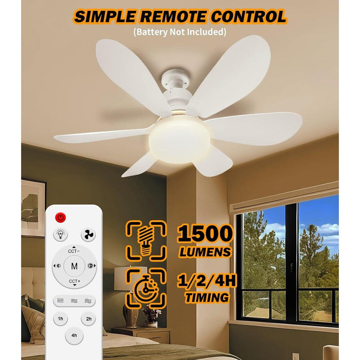 20 in. Socket Fan Light with Remote, Bedroom Ceiling Fans with Lights, Small Ceiling Fan, Dimmable Socket Fan with Light for Bathroom Bedroom Kitchen-4-ErisView