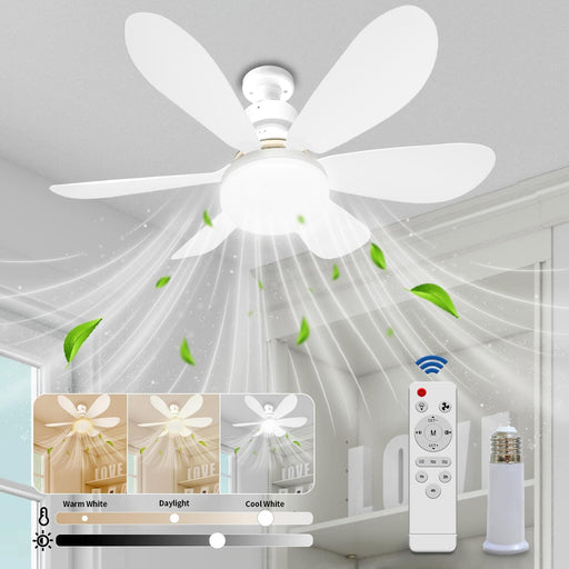 20 in. Socket Fan Light with Remote, Bedroom Ceiling Fans with Lights, Small Ceiling Fan, Dimmable Socket Fan with Light for Bathroom Bedroom Kitchen-1-ErisView