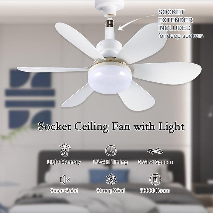 20 in. Socket Remote Control Ceiling Fan and Light, LED Mini Ceiling Fan for Bedroom Living Room Kitchen Balcony -3-ErisView