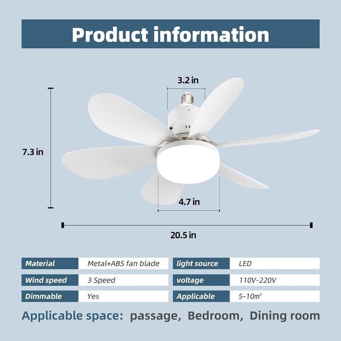 20.5 in. Bedroom Ceiling Fans with Lights, Mini Socket Ceiling Fan with Light, Small Ceiling Fan with Remote for Garage, White Kitchen Ceiling Fans-3-ErisView