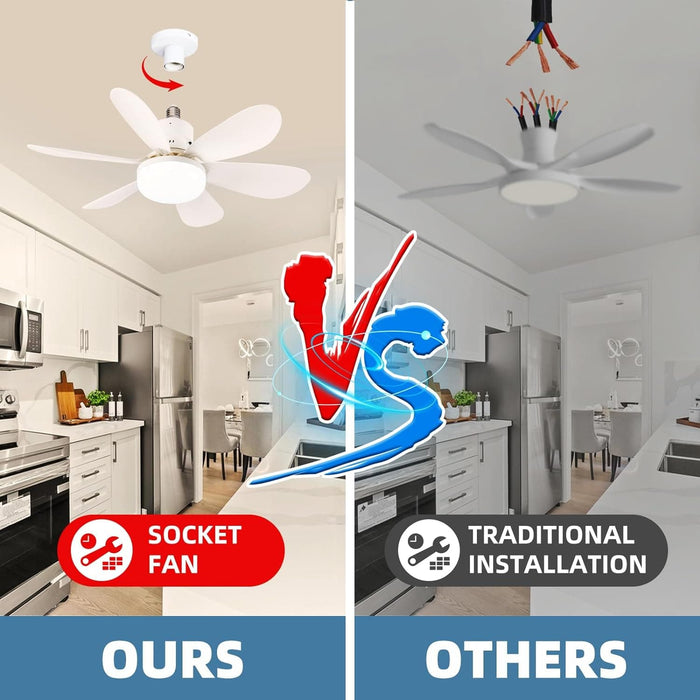 20.5 in. Bedroom Ceiling Fans with Lights, Mini Socket Ceiling Fan with Light, Small Ceiling Fan with Remote for Garage, White Kitchen Ceiling Fans-5-ErisView