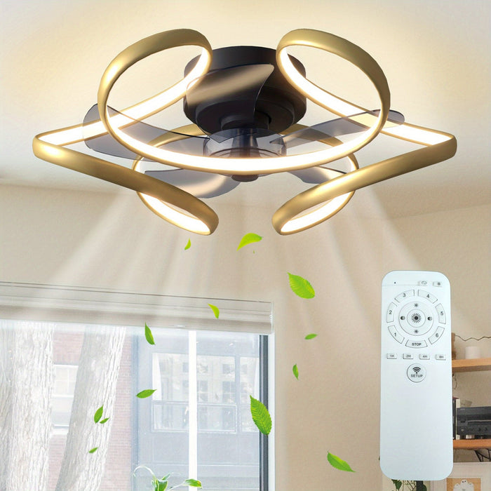 21 in. Gold Modern Low Profile LED Ceiling Fan with Light Remote, Dimmable Reversible Ceiling Fan, Geometric Ceiling Fan for Living Room Bedroom Kitchen-ErisView