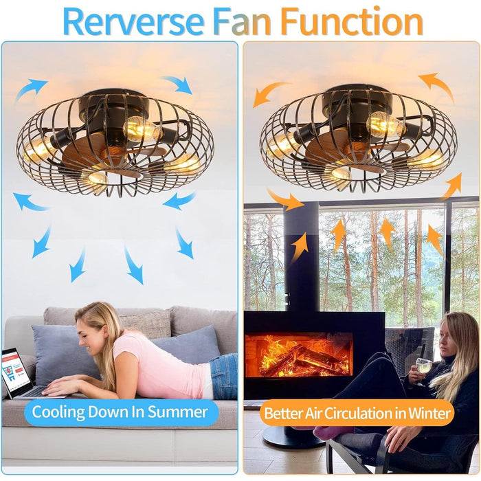 21 in. Low Profile Ceiling Fan with Light Remote Control, Caged Bladeless Ceiling Fan with Light, Industrial Flush Mount Enclosed Ceiling Fan-3-ErisView