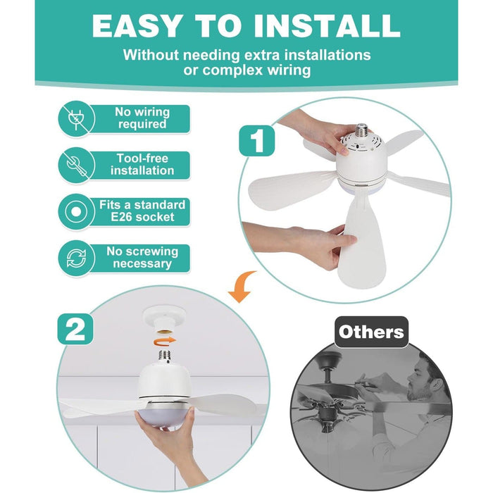 21 in. Screw In Bedroom Ceiling Fans with Lights, Socket Fan Light with Remote, Small Dimmable Socket Fan with Light, Bathroom Ceiling Fan with Light-5-ErisView