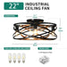 22 in. Bladeless Low Profile Flush Mount Ceiling Fan in Winter Summer, Matte Black Gold Enclosed Caged Ceiling Fan with Lights Remote Control-6-ErisView