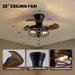 22 in. Caged Retractable Ceiling Fan with Lights and Remote, Black Small Farmhouse Low Profile Flush Mount Ceiling Fan for Bedroom Living Room Kitchen-7-ErisView