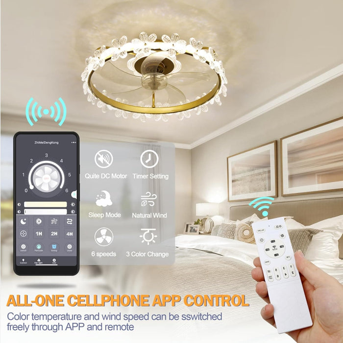 22 in. Dimmable Flush Mount Low Profile Ceiling Fan with APP Control for Kids Room, Small Fandelier Ceiling Fan with Light and Remote-2-ErisView