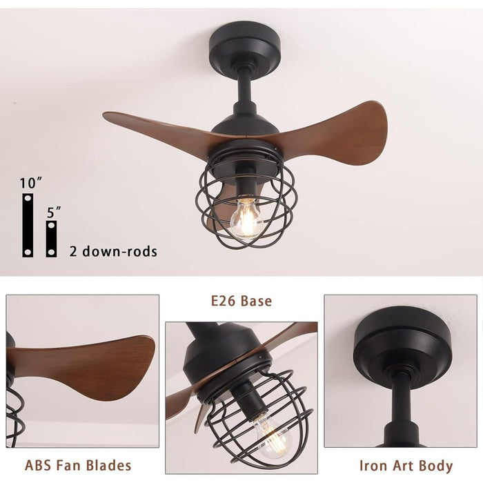 22 in. Farmhouse Rustic Ceiling Fan with Light, Small Dimmable Low Profile Ceiling Fan with 3 Reversible Blades for Indoor Outdoor Use-6-ErisView