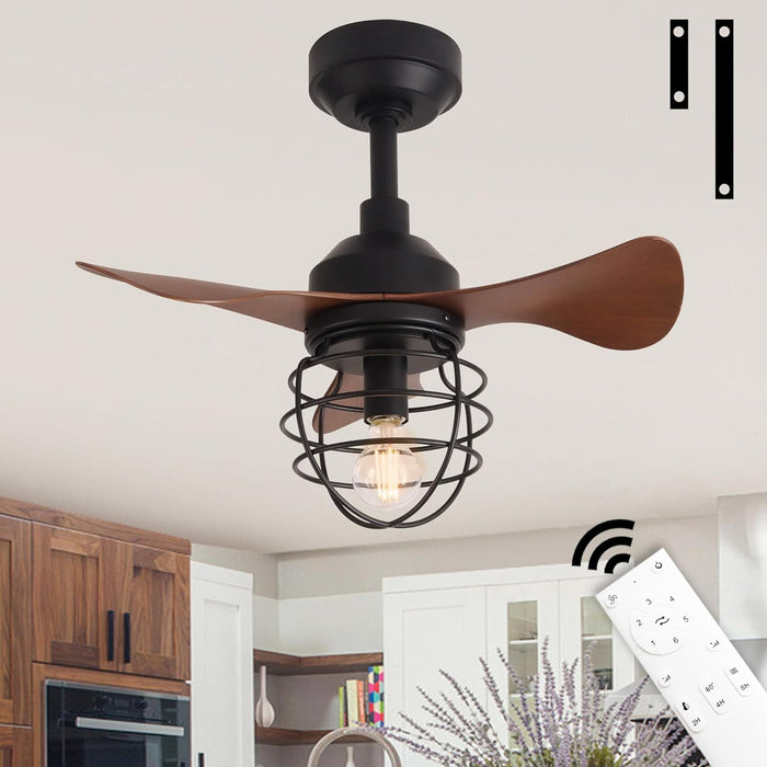 22 in. Farmhouse Rustic Ceiling Fan with Light, Small Dimmable Low Profile Ceiling Fan with 3 Reversible Blades for Indoor Outdoor Use-1-ErisView