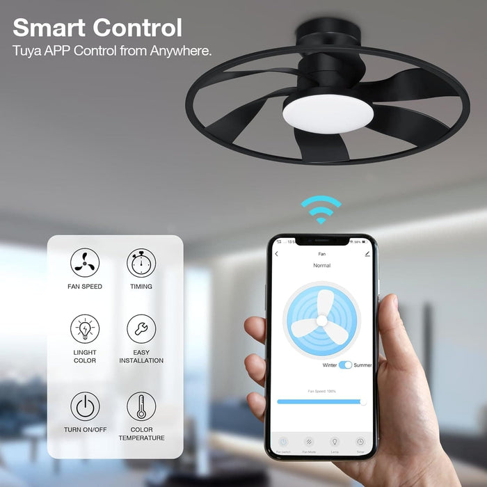 22 in. Smart Low Profile Ceiling Fan with Lights and Remote, Reversible Flush Mount Ceiling Fan with Wi-Fi Alexa APP, Modern Ceiling Fans for Patio-6-ErisView