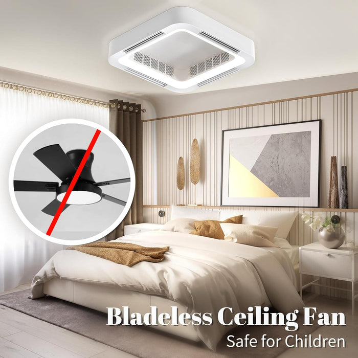 23 in. Flush Mount Bladeless Ceiling Fan with Light and Remote Control, Modern Dimmable Flush Mount Ceiling Fan-2-ErisView