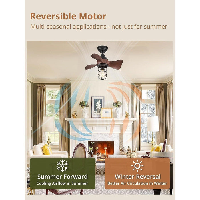 23 in. Small Farmhouse Outdoor Caged Ceiling Fan with Light and Remote Control, 3 Reversible Blades Ceiling Fan for Indoor Outdoor Use-2-ErisView