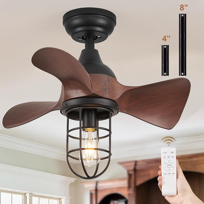 23 in. Small Farmhouse Outdoor Caged Ceiling Fan with Light and Remote Control, 3 Reversible Blades Ceiling Fan for Indoor Outdoor Use-1-ErisView