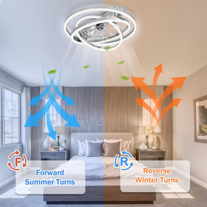 24 in. Chrome Bedroom Ceiling Fans with Lights, Modern Flush Mount Low Profile Ceiling Fan and Light for Kids Room -4-ErisView