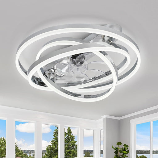 24 in. Chrome Bedroom Ceiling Fans with Lights, Modern Flush Mount Low Profile Ceiling Fan and Light for Kids Room -1-ErisView