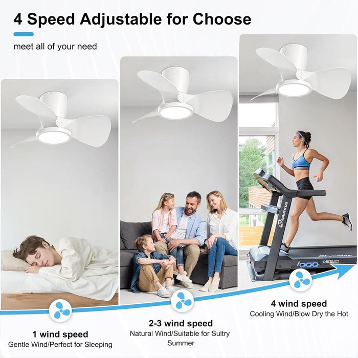 24 in. Remote Control Ceiling Fan and Light, Bedroom Kitchen Living Room Apartment Ceiling Fans for Low Ceiling-3-ErisView