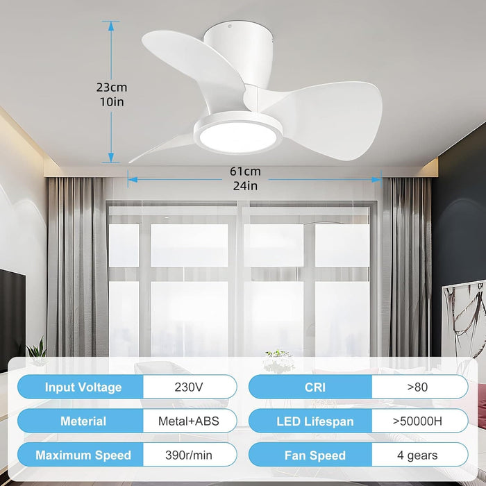 24 in. Remote Control Ceiling Fan and Light, Bedroom Kitchen Living Room Apartment Ceiling Fans for Low Ceiling-6-ErisView