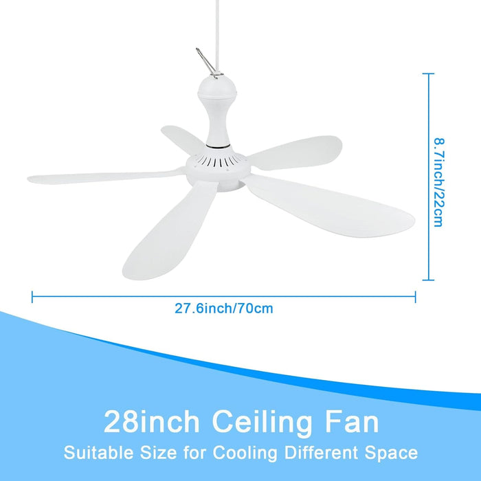 28 in. Portable Ceiling Fan with on/off Switch, Outdoor Indoor Hanging Ceiling Fan for Gazebo, Camping Rv Tent Home Room-4-ErisView