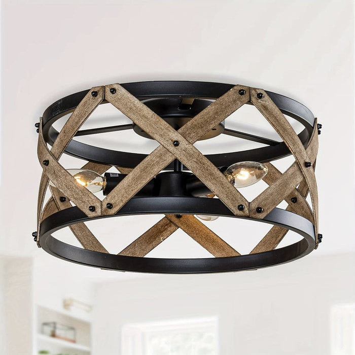 3-Light Black Drum Shaped Flush Mount Light-ErisView