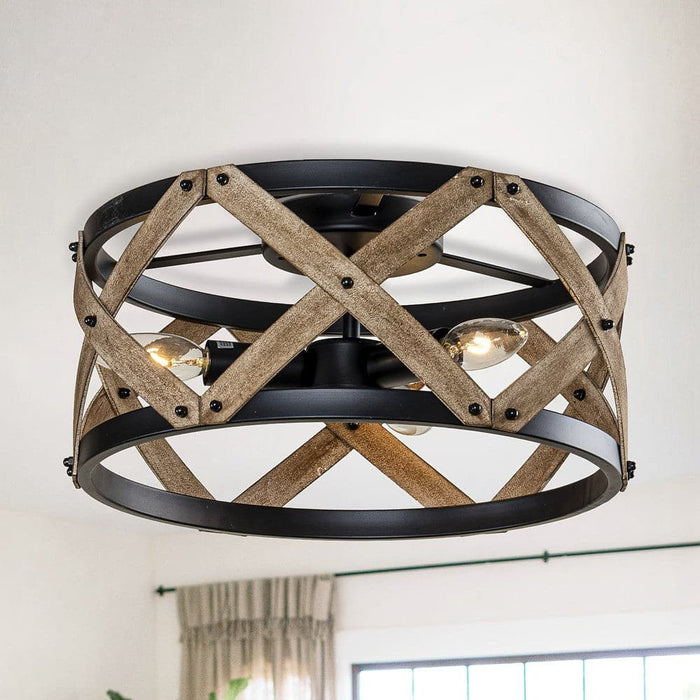 3-Light Black Drum Shaped Flush Mount Light-ErisView