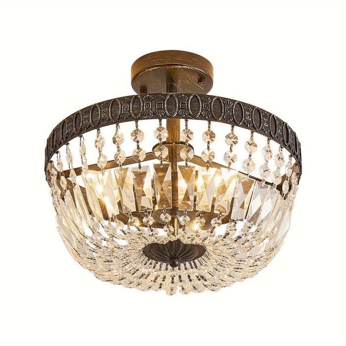 3-Light Bowl-Shaped Semi Flush Mount Ceiling Light Crystal Chandelier Ceiling Light Fixture for Dining Room Kitchen Island Entryway-ErisView