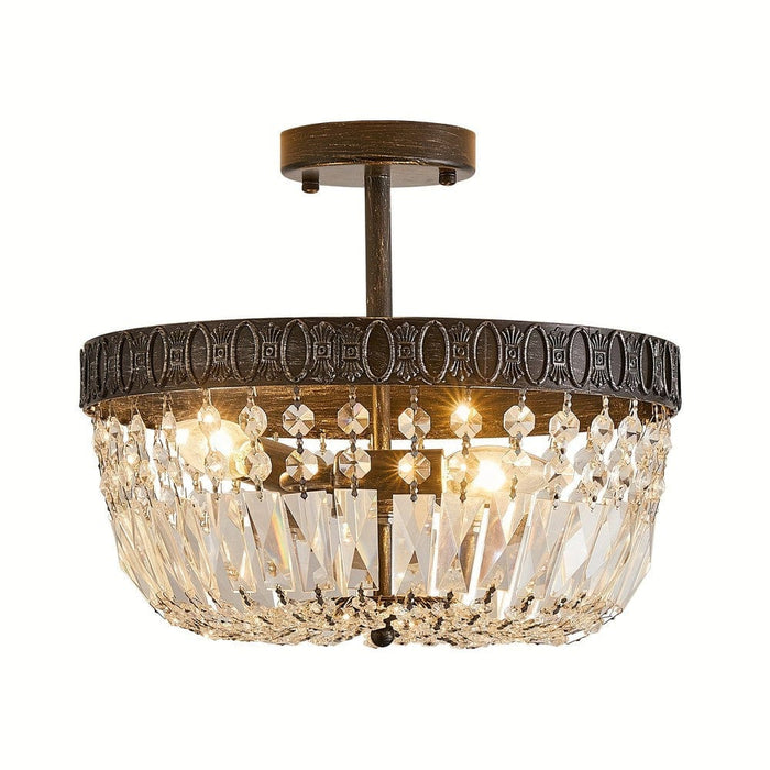 3-Light Bowl-Shaped Semi Flush Mount Ceiling Light Crystal Chandelier Ceiling Light Fixture for Dining Room Kitchen Island Entryway-ErisView