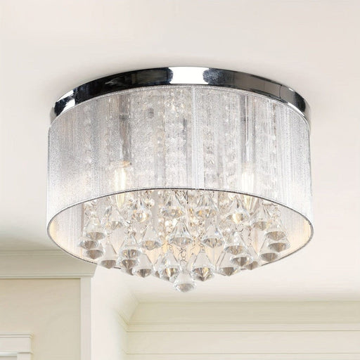 3-Light Chrome Drum Shaped Crystal Flush Mount Light-ErisView