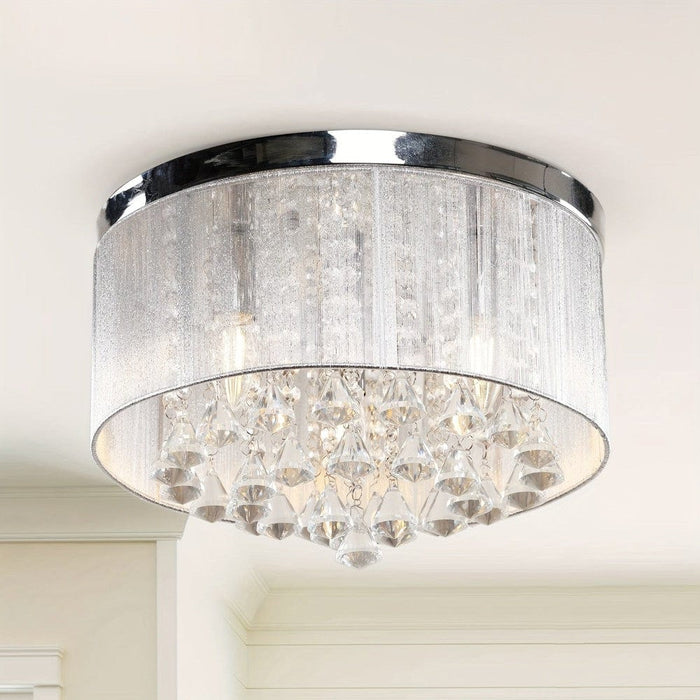 3-Light Chrome Drum Shaped Crystal Flush Mount Light-ErisView