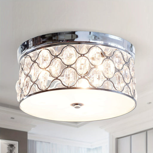 3-Light Chrome Drum-Shaped Flush Mount Light Chandelier-ErisView